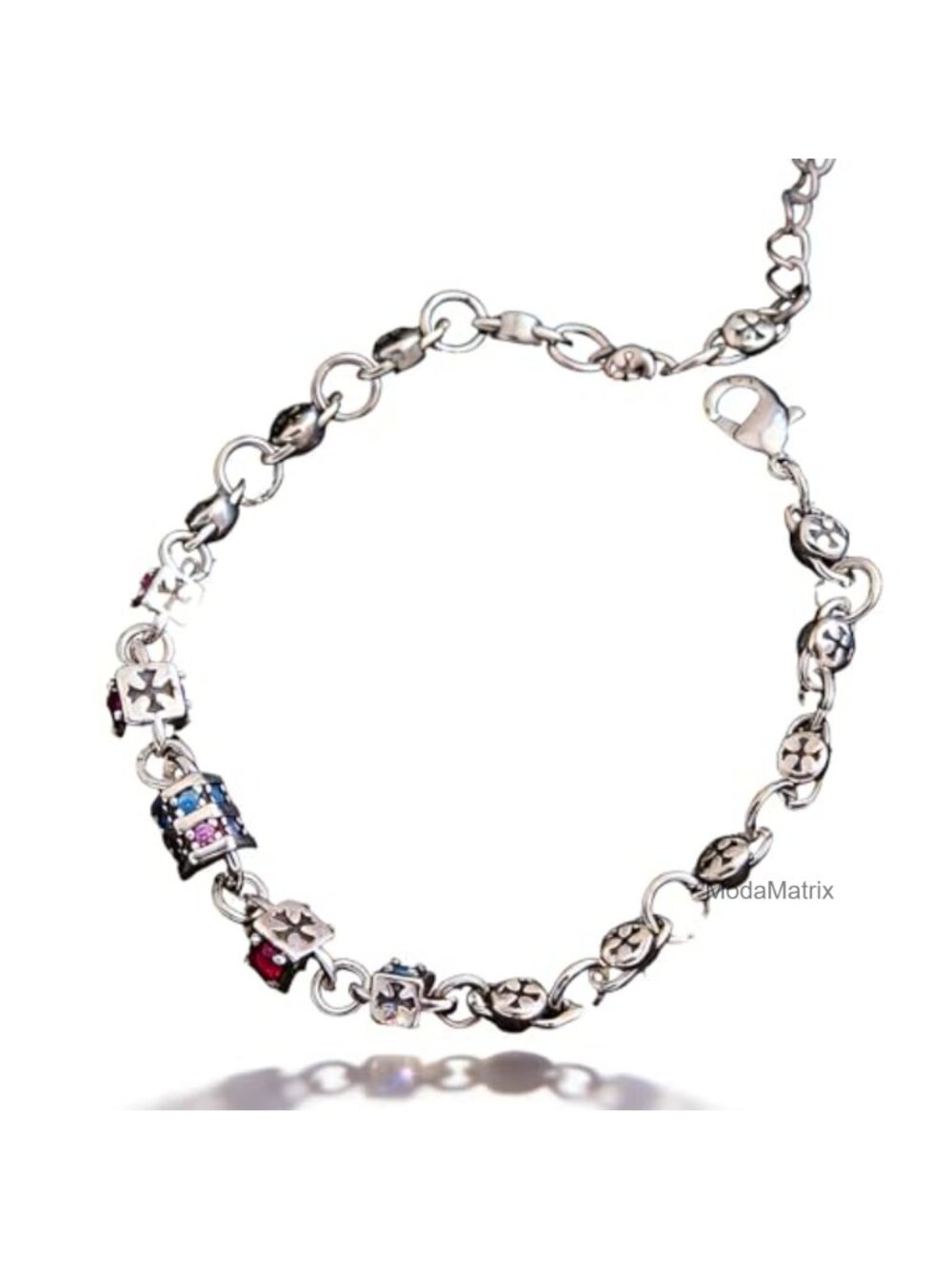 Vintage Cubic Cross Charm Bracelet Stainless Steel Beaded Faith Bracelet Link